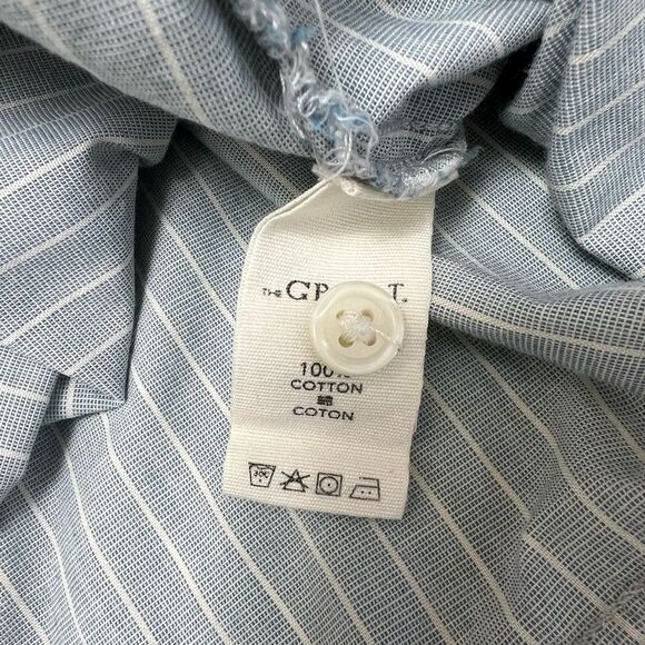 The Great. The Drop Ruffle Oxford Shirt Button Down Indigo Stripe Blue Size M - Picture 7 of 11